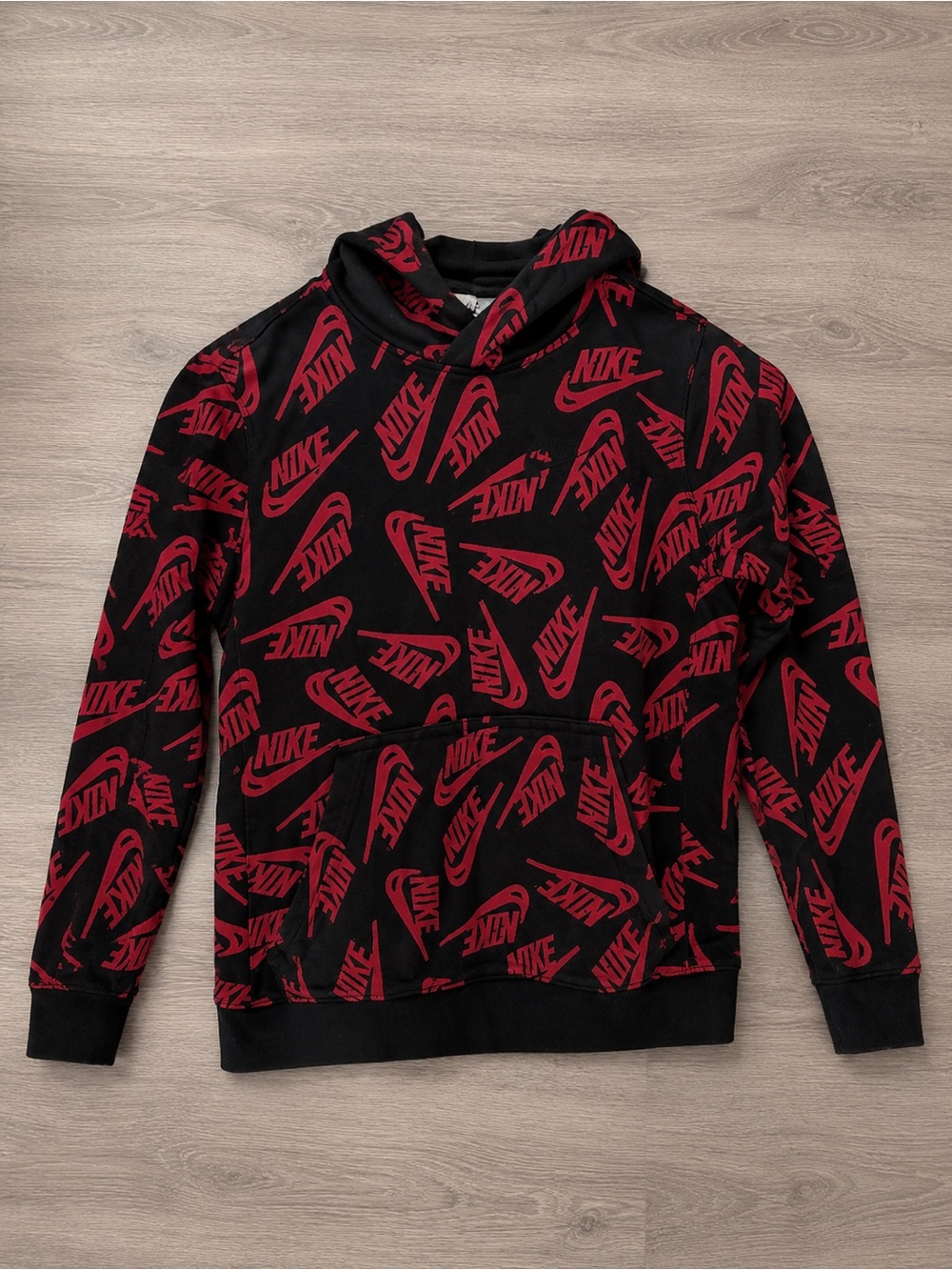 Nike Black Hoodie with Red All-Over Logo Print